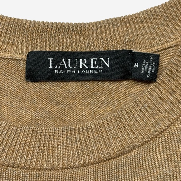 Lauren Ralph Lauren Black Label Belted Cotton-Blend Sweater Size M Camel Heather - Picture 9 of 12